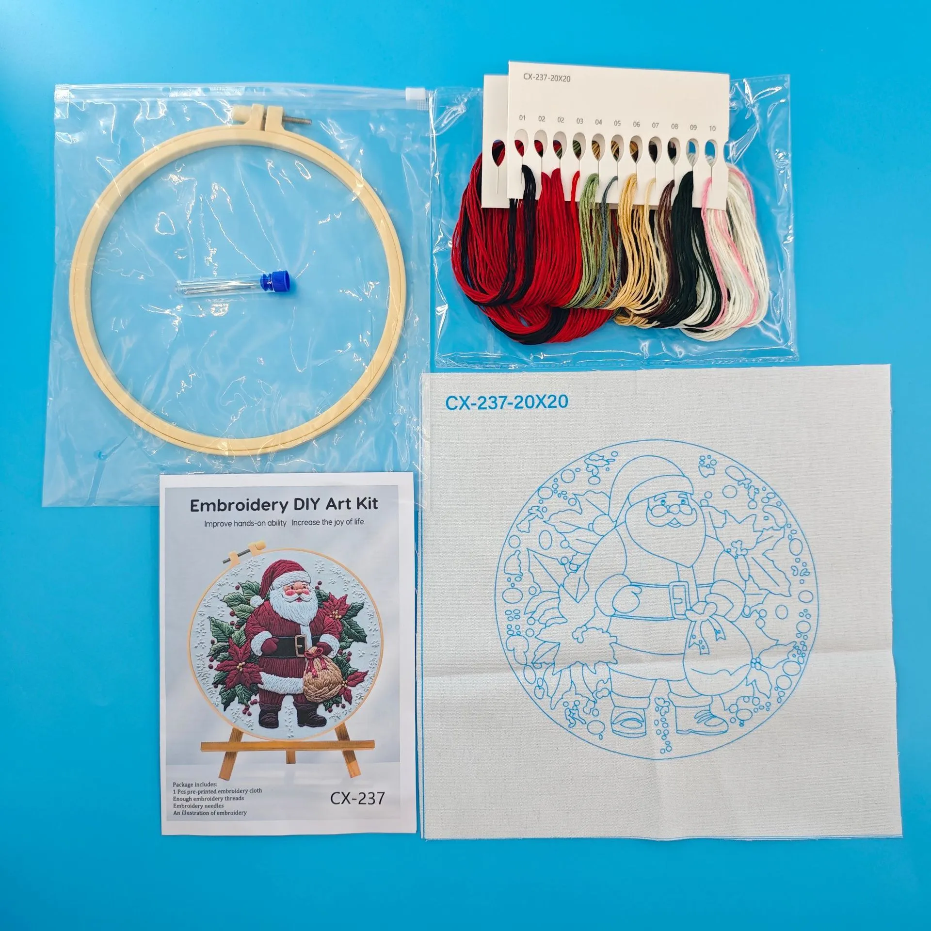 Santa Claus landscape embroidery kit with 28cm cotton linen fabric and complete materials