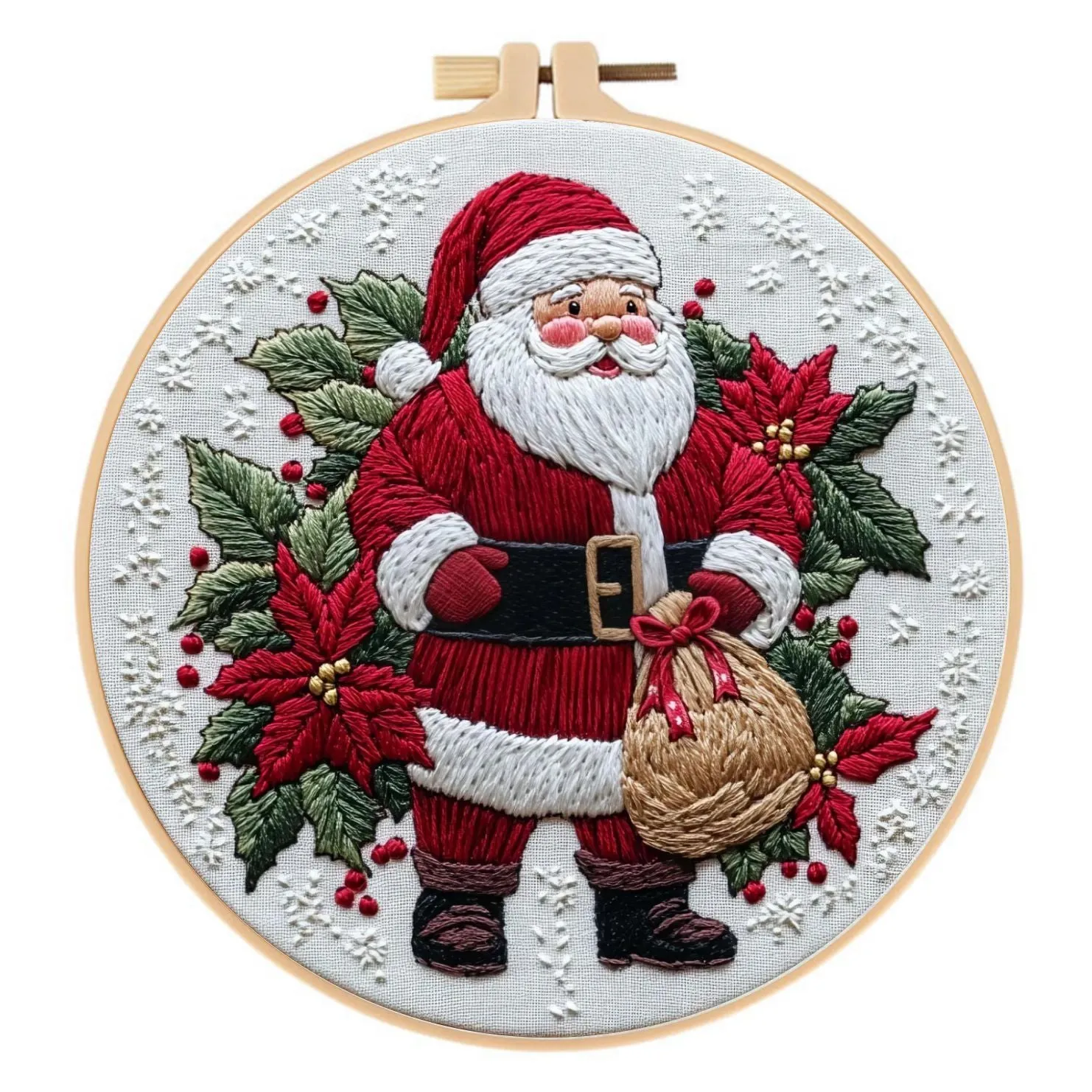 Santa Claus landscape embroidery kit with 28cm cotton linen fabric and complete materials