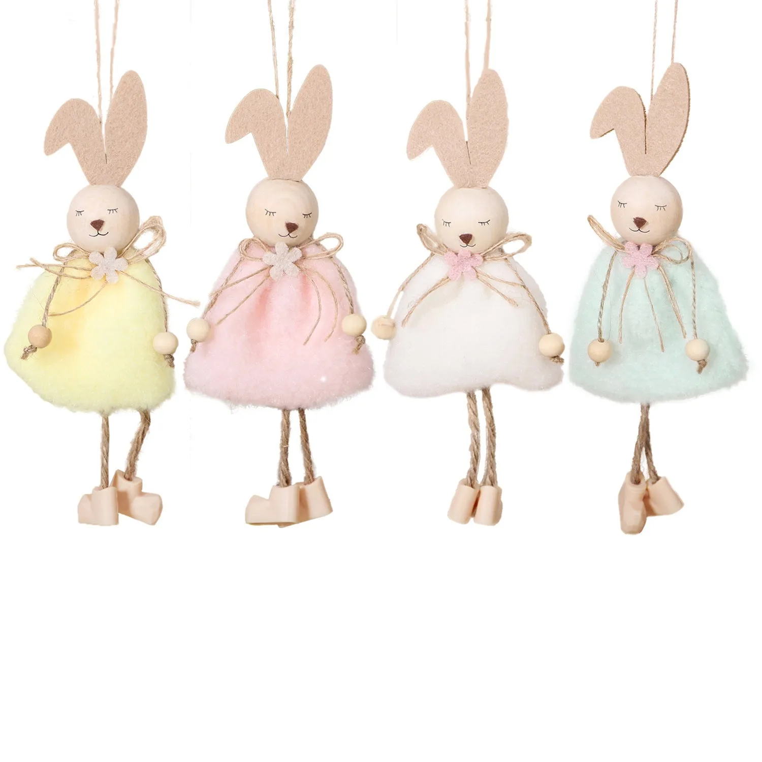 Easter cloth rabbit hanging decoration 18cm in four colour options on a white background
