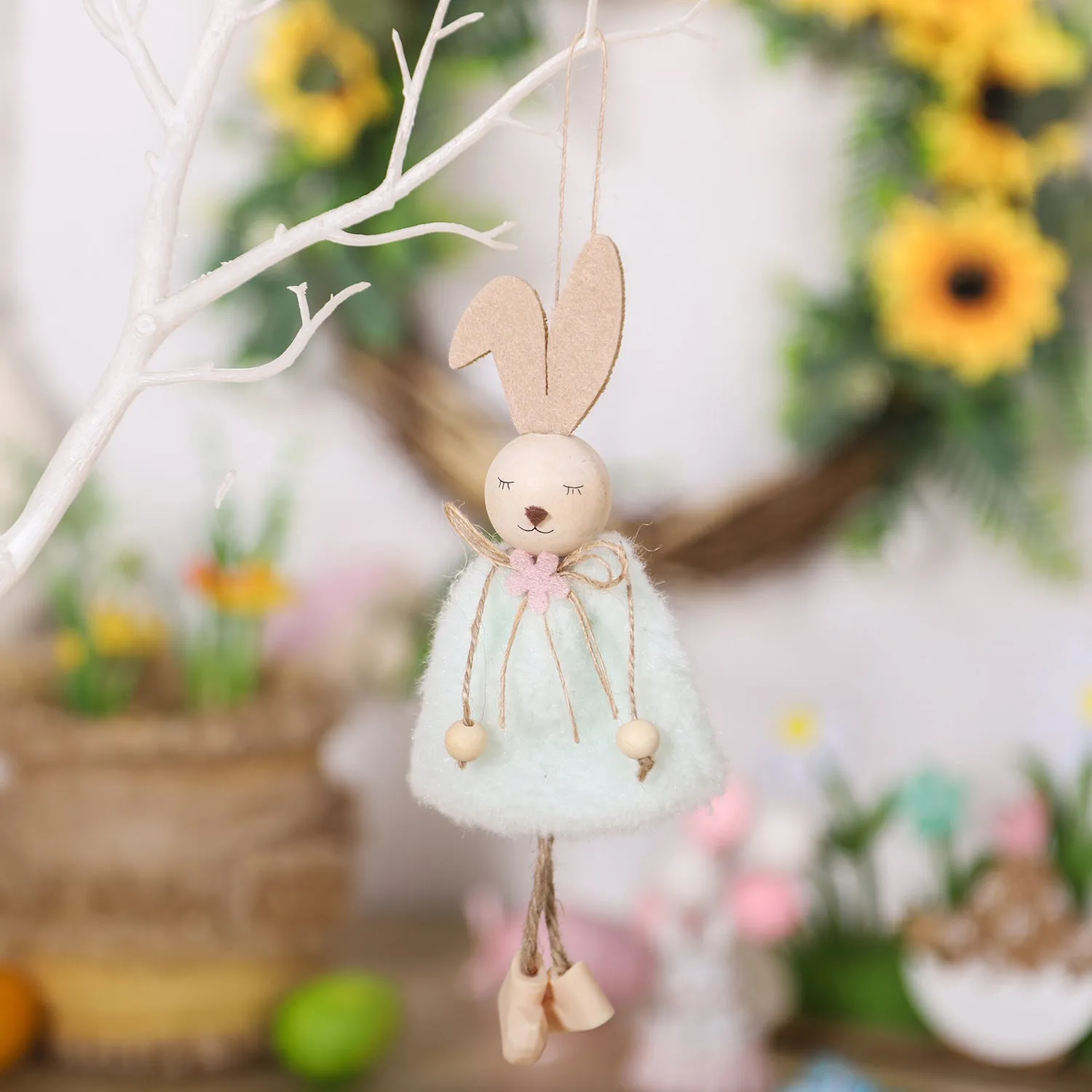 Easter cloth rabbit hanging decoration 18cm in four colour options on a white background