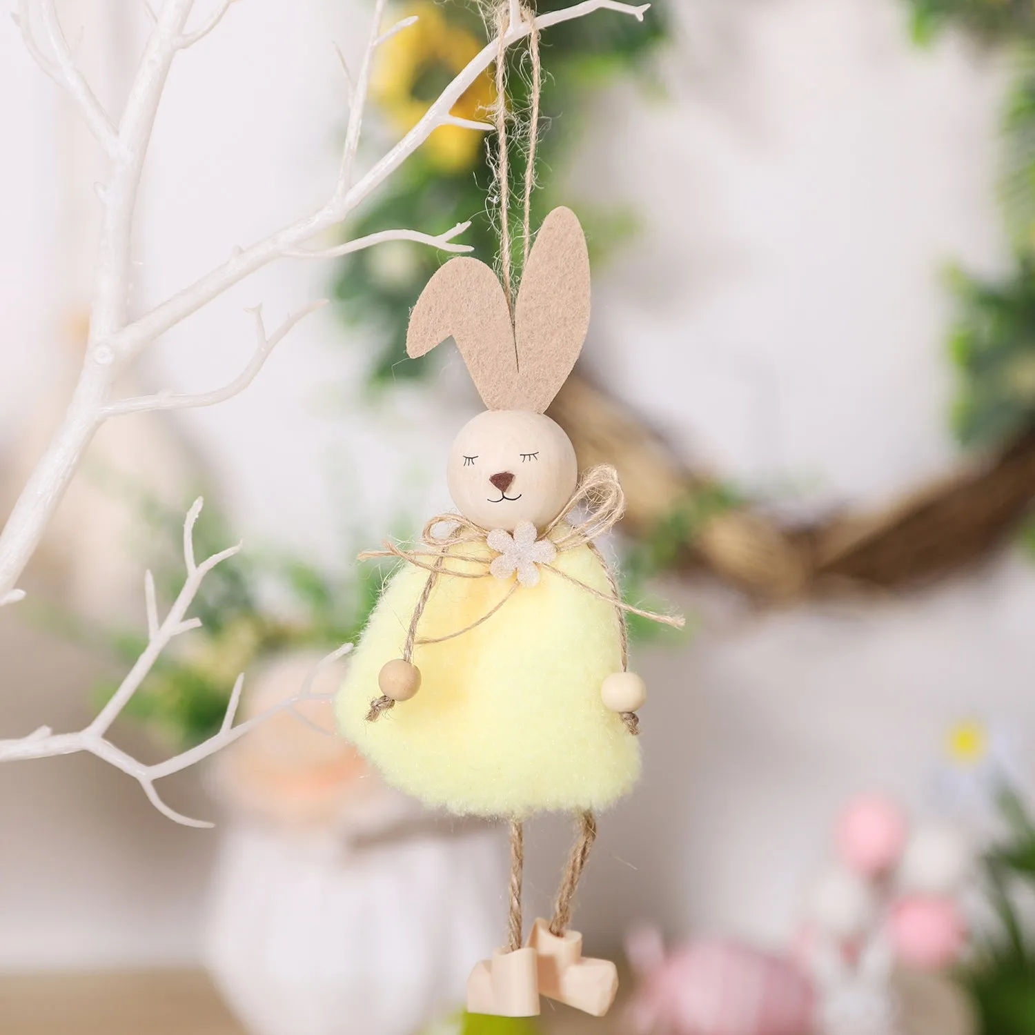 Easter cloth rabbit hanging decoration 18cm in four colour options on a white background