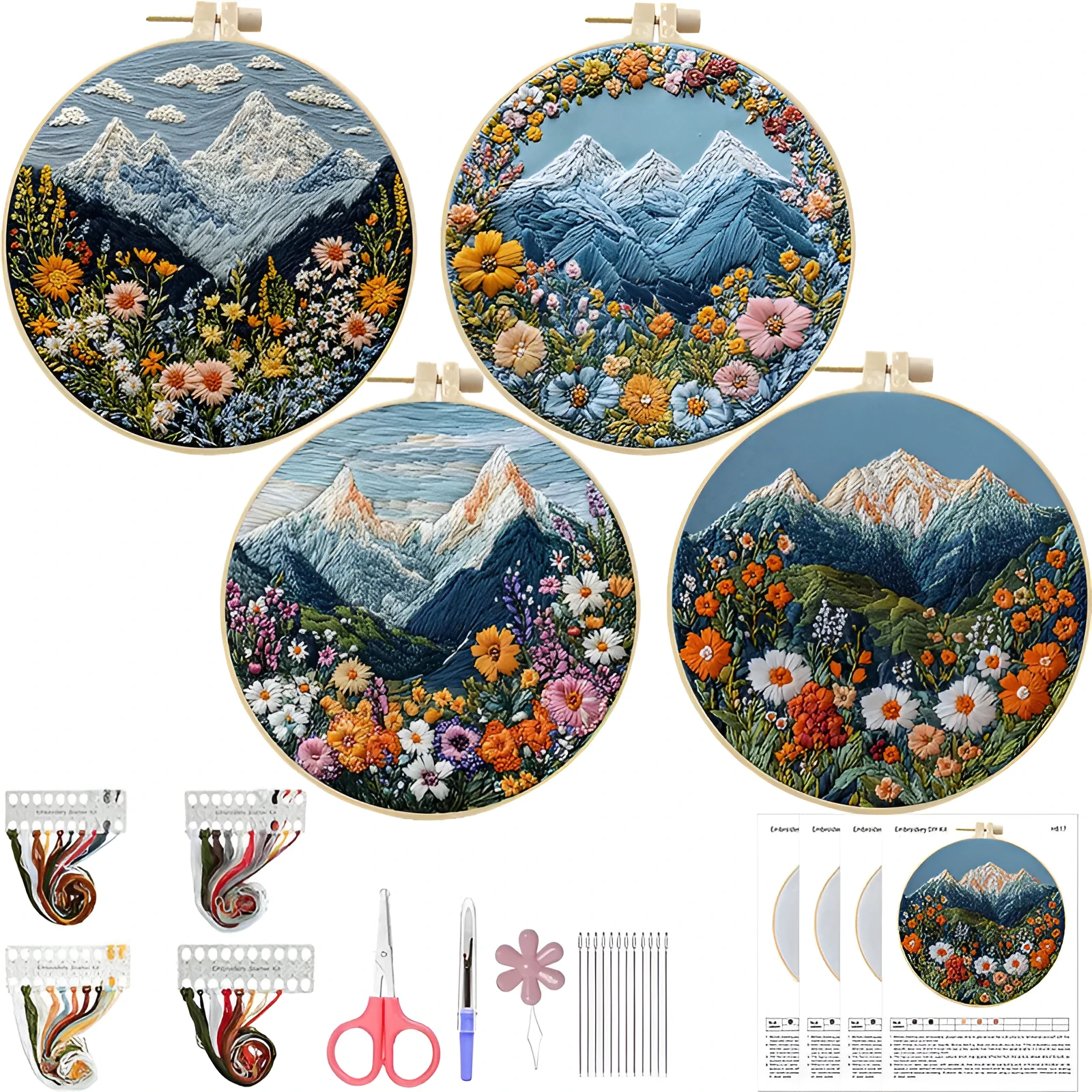 Mountain Style DIY embroidery material kit with cartoon Cloud Sky pattern and cloth art fabrics