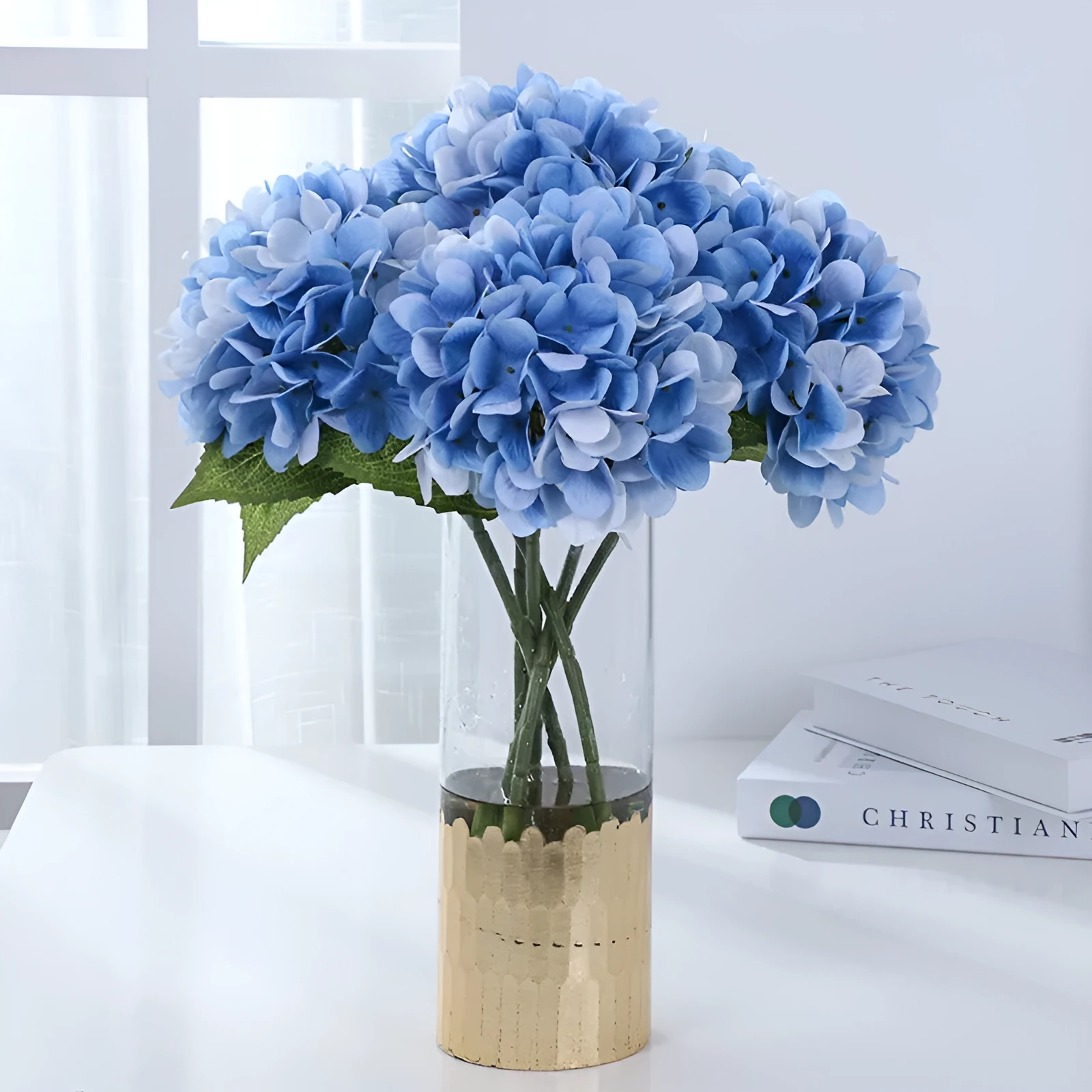 Simulated pincushion filming prop in white silk flower decoration, 43cm height