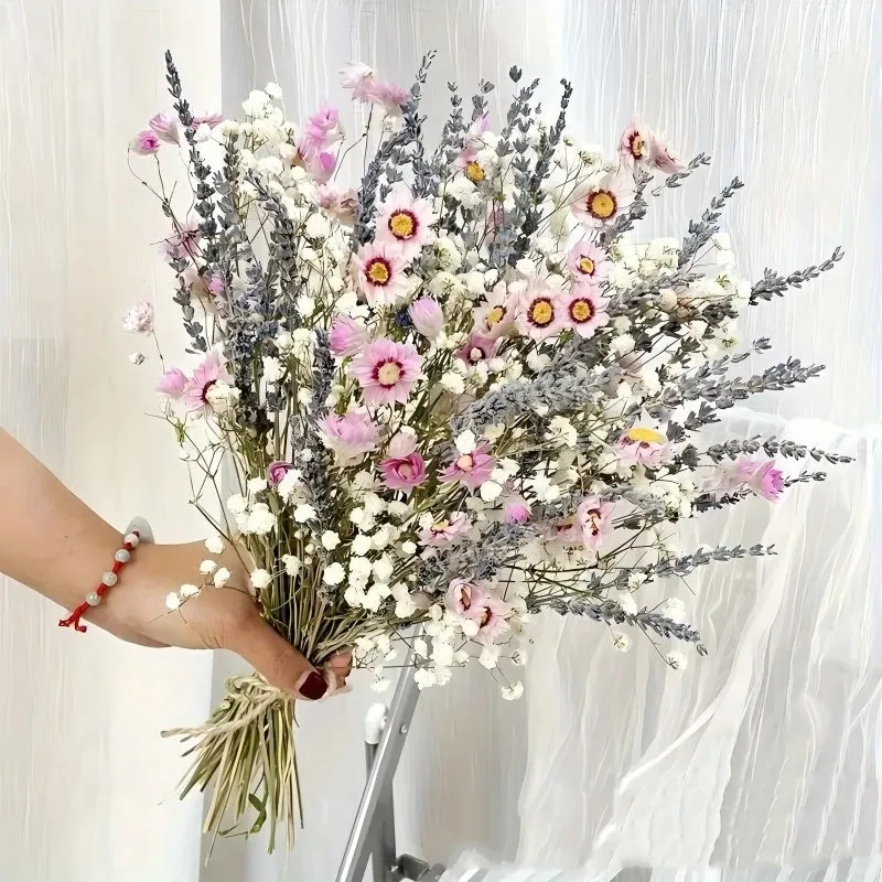 Lavender dried flowers bouquet 43cm in white colour on a table as home decor ornament
