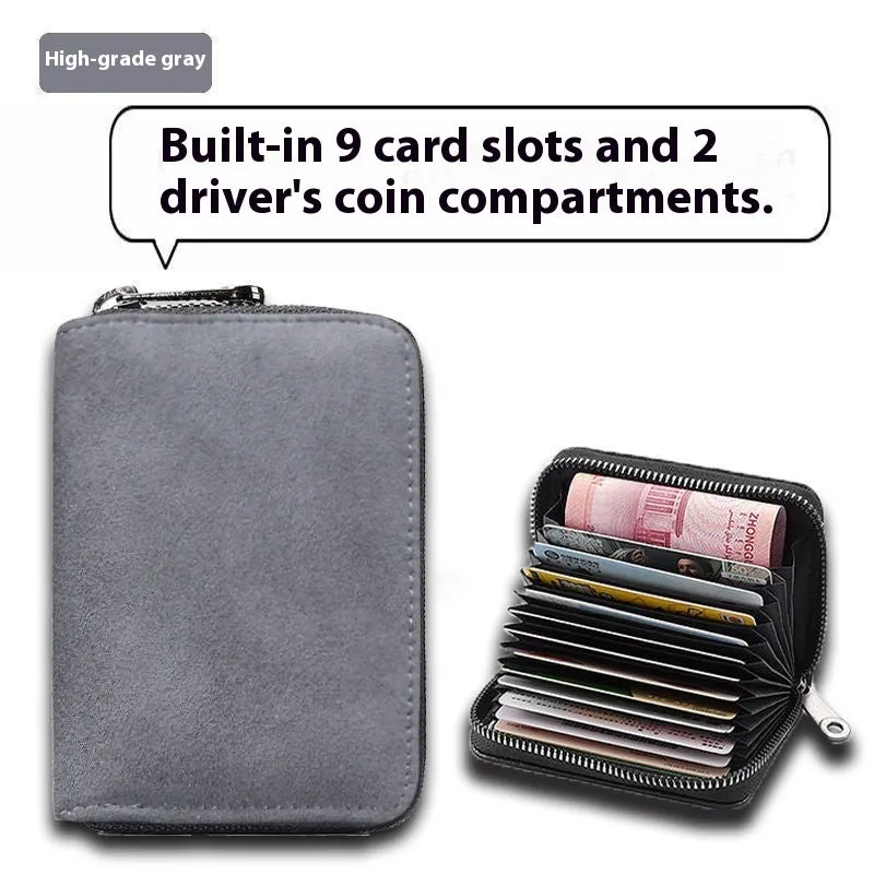 Men's anti-degaussing PU card holder in gray with 11 card positions, urban simplicity style