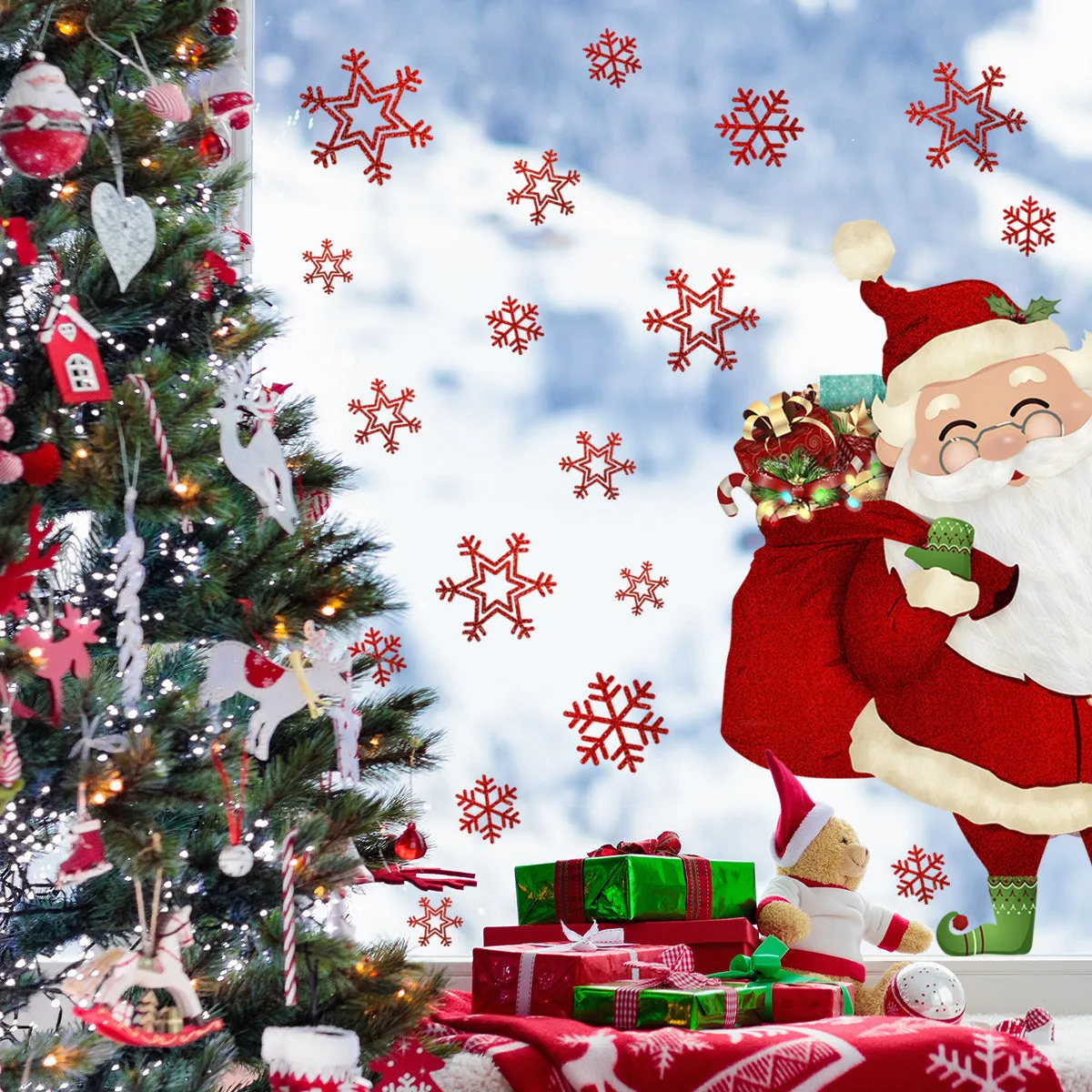 DJ4002 snowflake Santa Claus static wall sticker 27x40cm on glass window