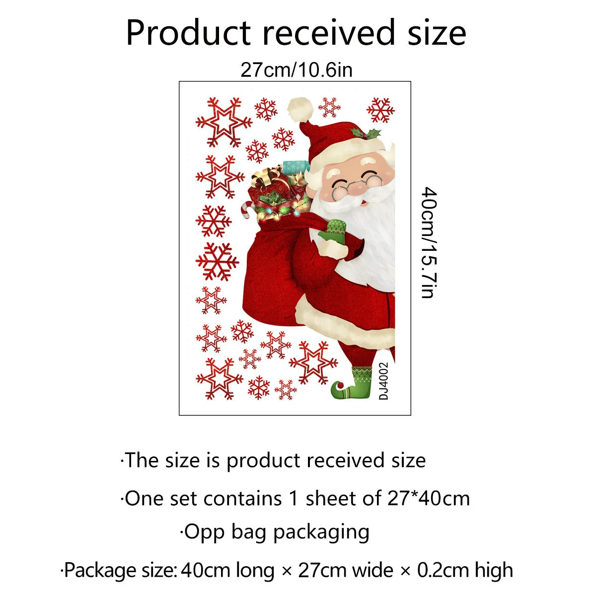 DJ4002 snowflake Santa Claus static wall sticker 27x40cm on glass window