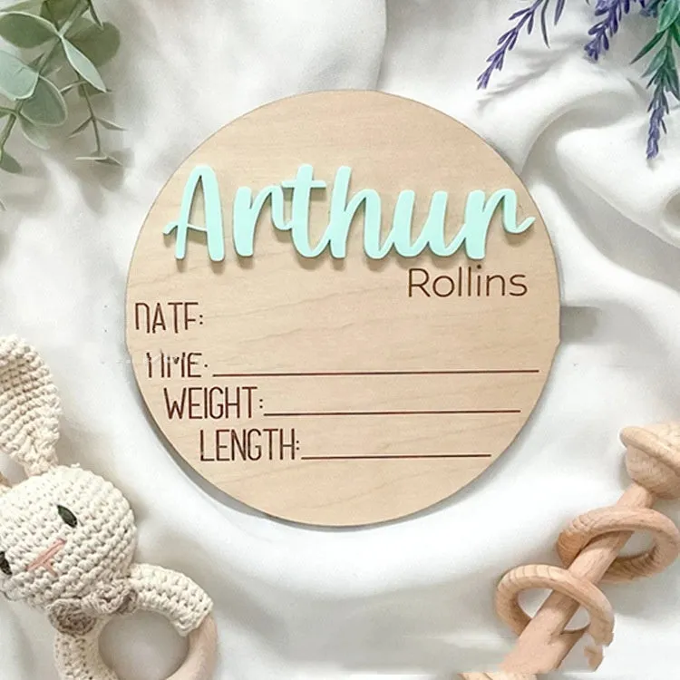 Brown limewood baby birth bulletin board with modern art style in 152mm size