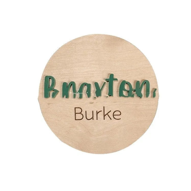 Brown limewood baby birth bulletin board with modern art style in 152mm size