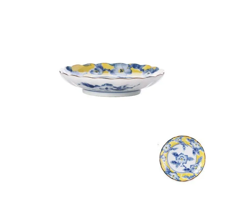 Huang Caishan ceramic tableware set with yellow floral underglaze pattern and round bowls