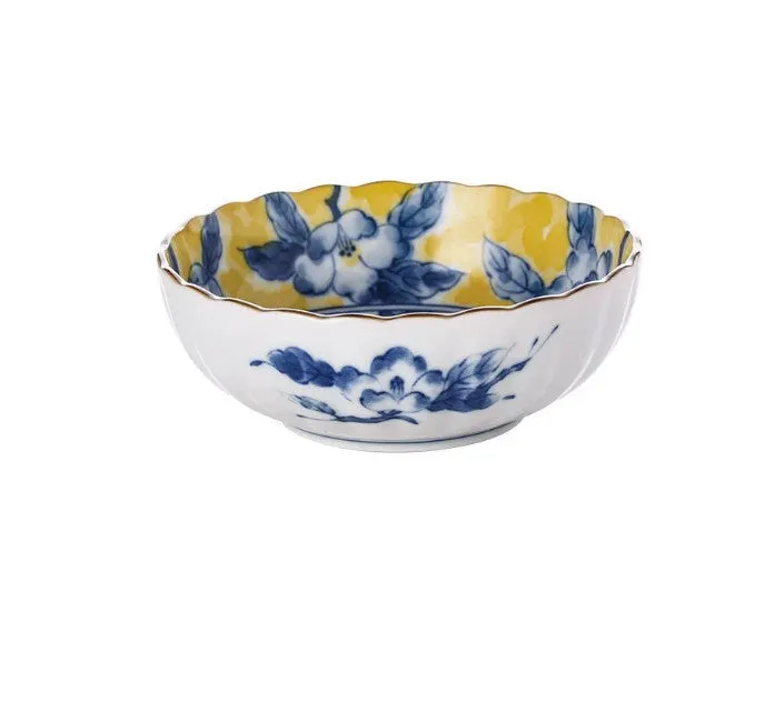 Huang Caishan ceramic tableware set with yellow floral underglaze pattern and round bowls