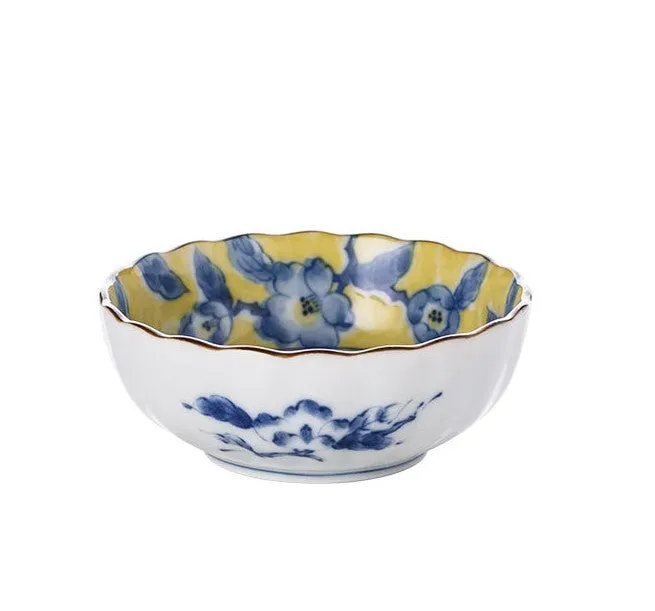 Huang Caishan ceramic tableware set with yellow floral underglaze pattern and round bowls