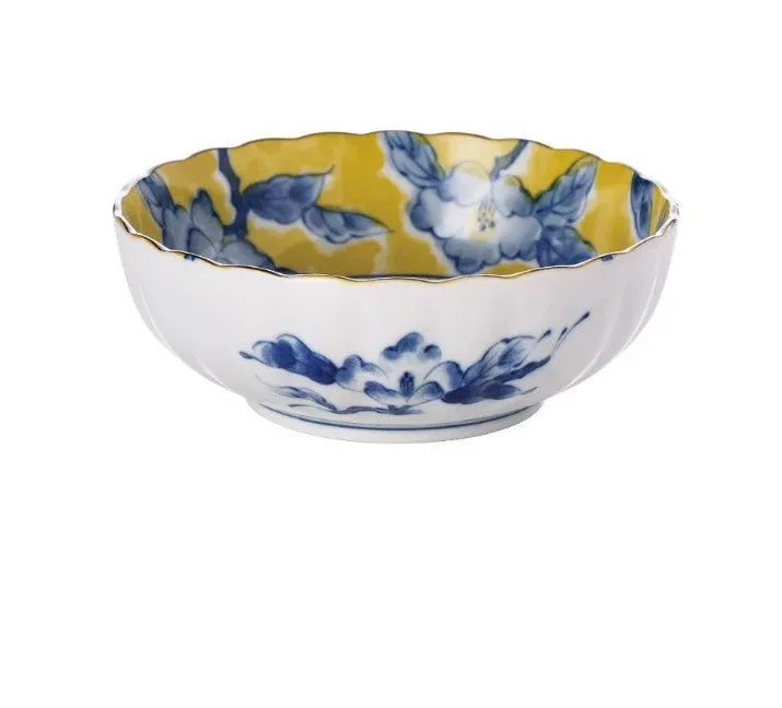 Huang Caishan ceramic tableware set with yellow floral underglaze pattern and round bowls
