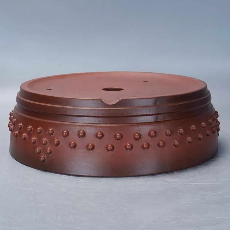 Retro plain cement ancient nail round breathable purple sand flower pot, small size, on a desk