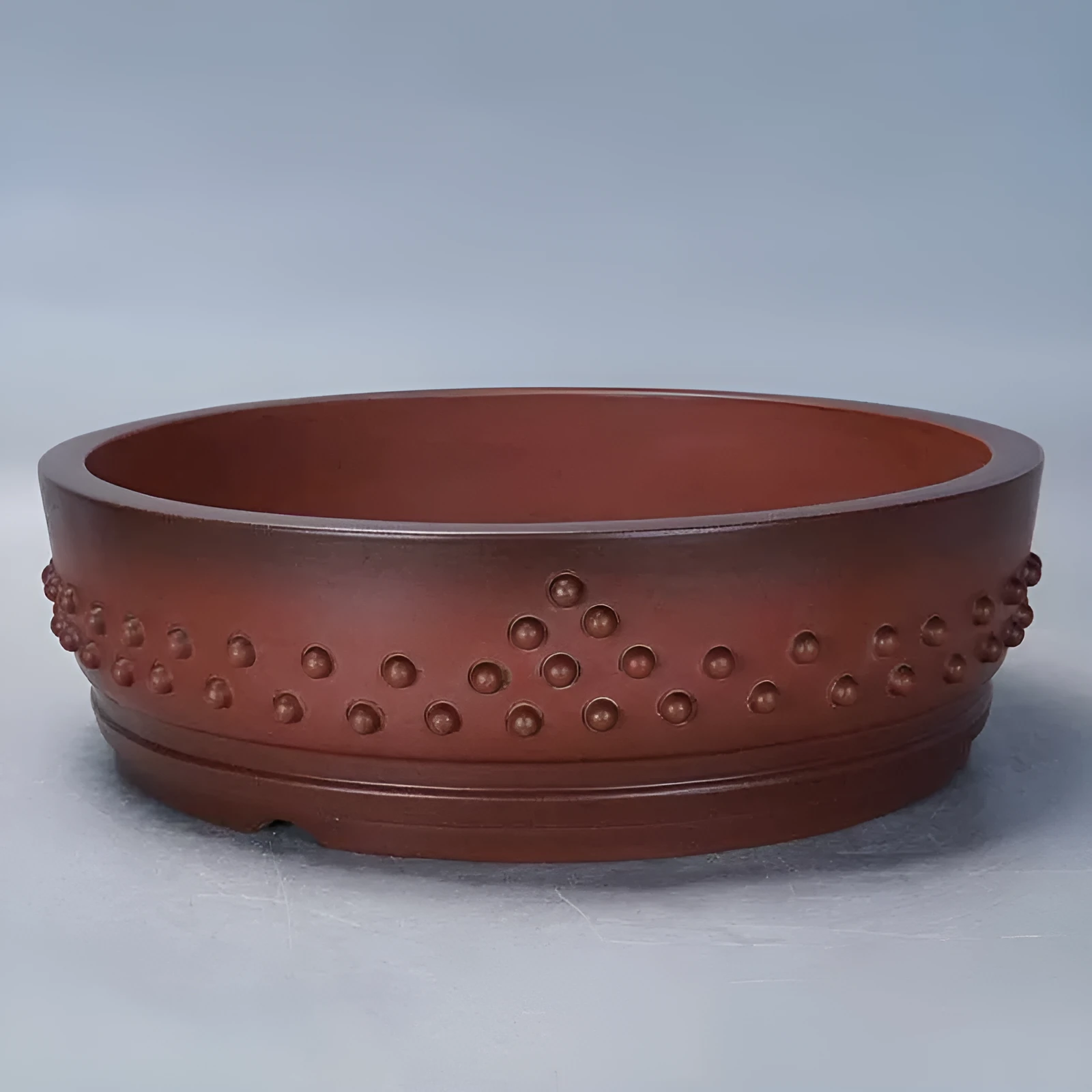Retro plain cement ancient nail round breathable purple sand flower pot, small size, on a desk