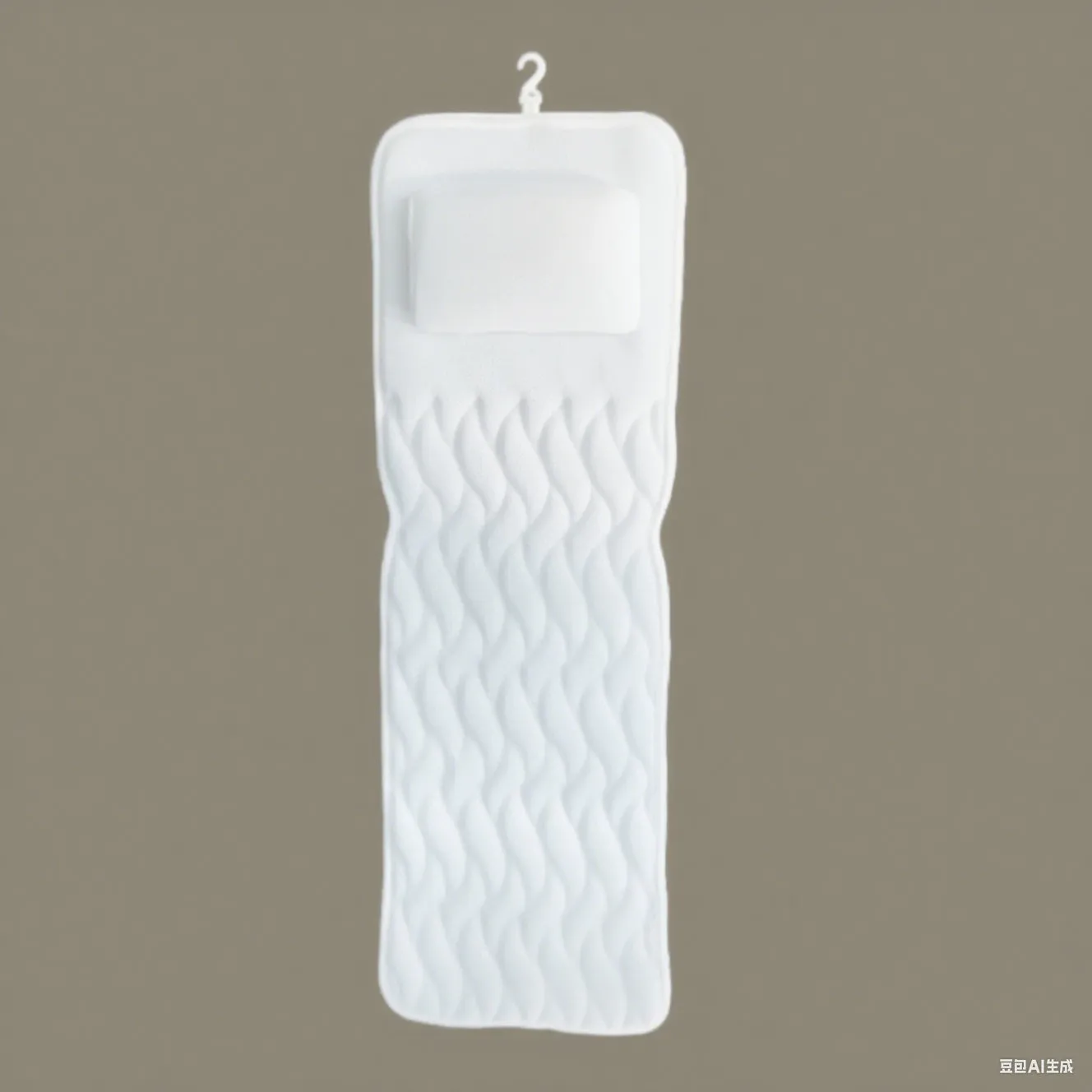 White bathtub pillow with 4D mesh and 7 suction cups on a bathtub.