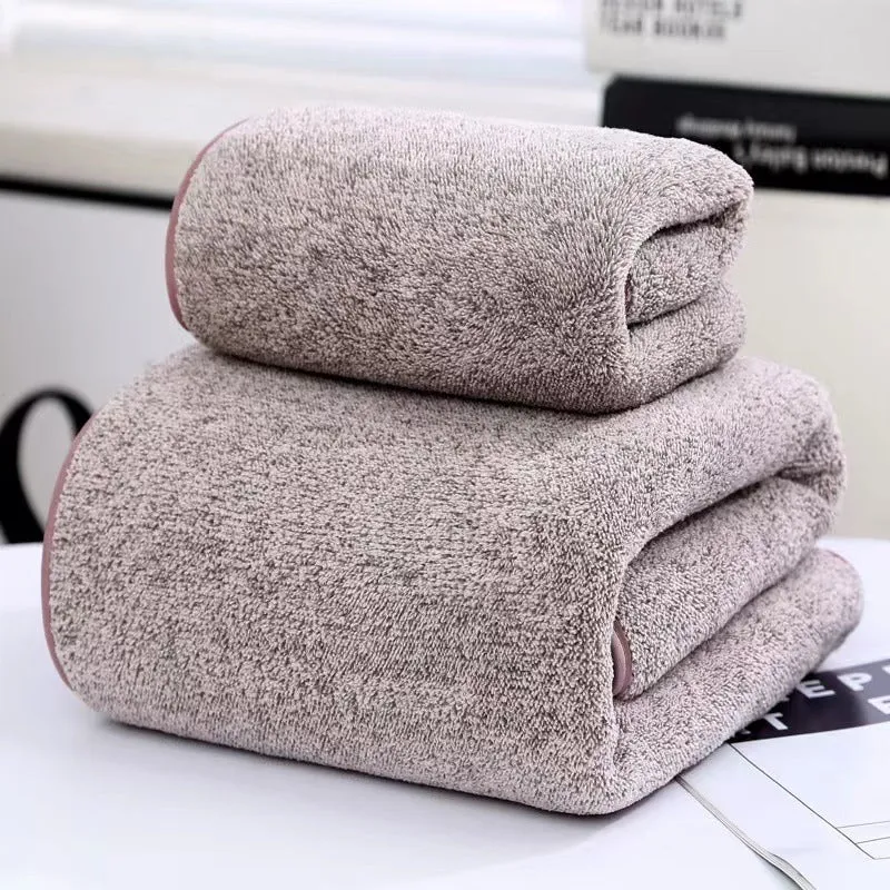 Soft coral fleece wide stripe towel in grey colour, 70x140cm bath size
