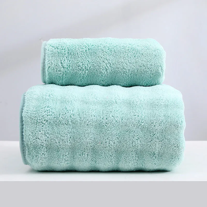 Soft coral fleece wide stripe towel in grey colour, 70x140cm bath size