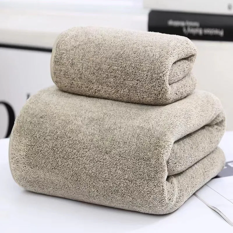 Soft coral fleece wide stripe towel in grey colour, 70x140cm bath size