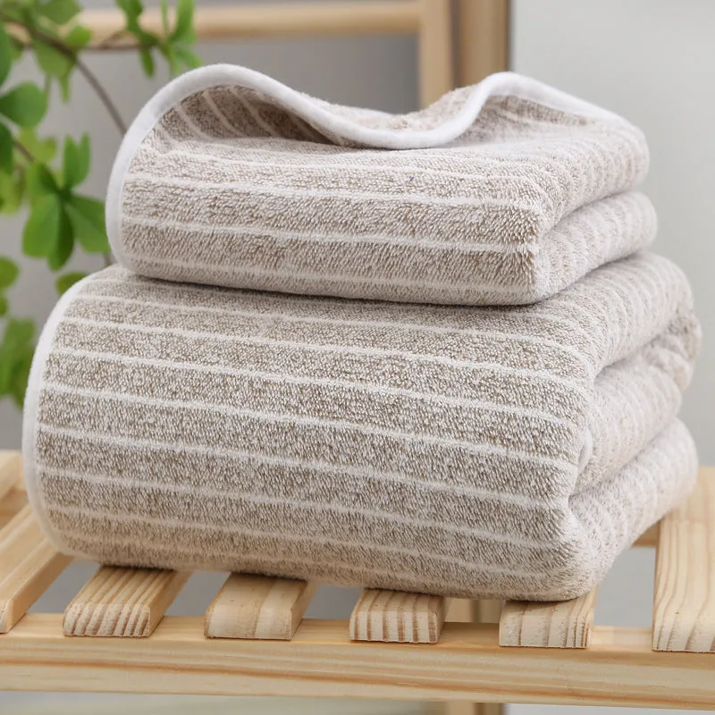 Soft coral fleece wide stripe towel in grey colour, 70x140cm bath size