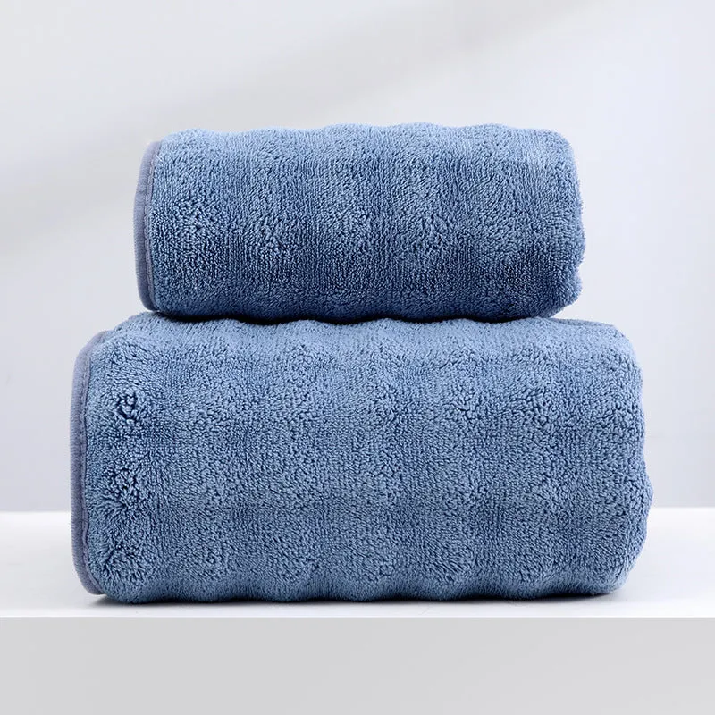 Soft coral fleece wide stripe towel in grey colour, 70x140cm bath size