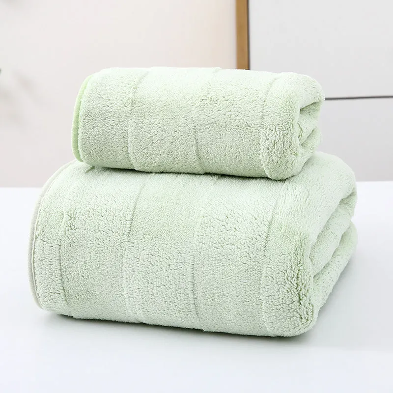 Soft coral fleece wide stripe towel in grey colour, 70x140cm bath size