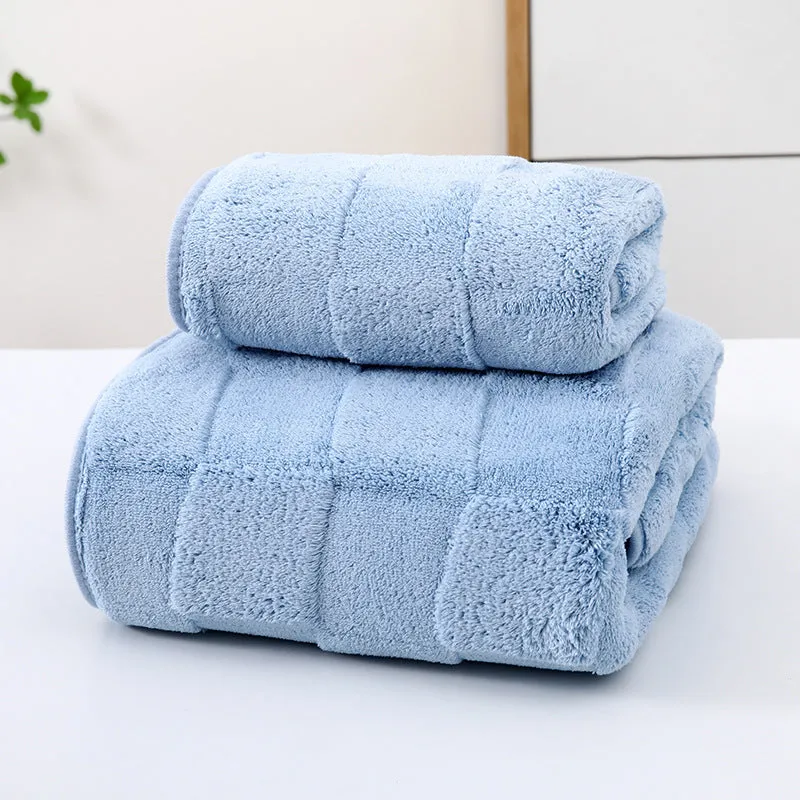 Soft coral fleece wide stripe towel in grey colour, 70x140cm bath size