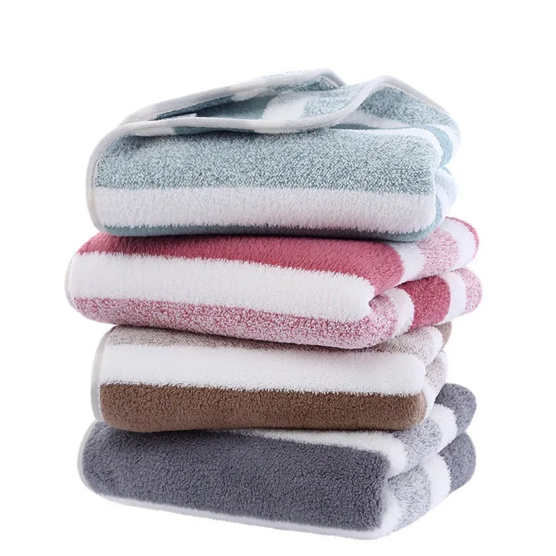 Soft coral fleece wide stripe towel in grey colour, 70x140cm bath size