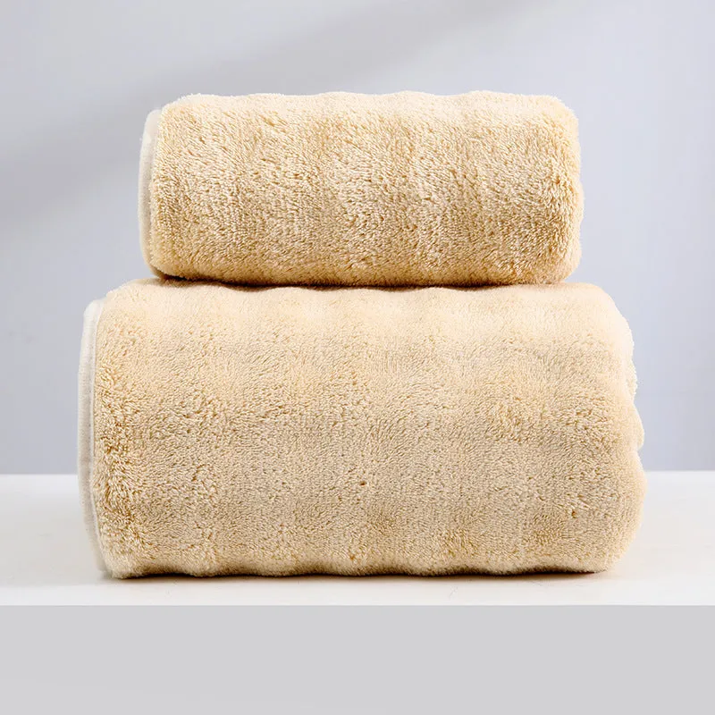 Soft coral fleece wide stripe towel in grey colour, 70x140cm bath size