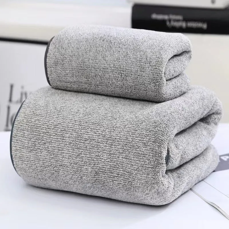 Soft coral fleece wide stripe towel in grey colour, 70x140cm bath size