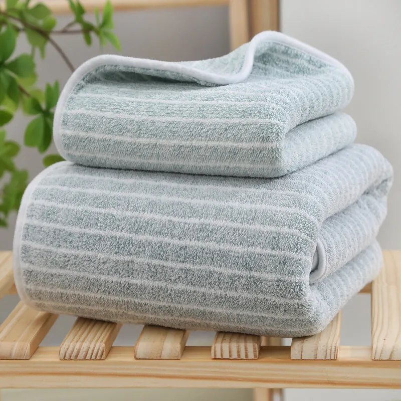 Soft coral fleece wide stripe towel in grey colour, 70x140cm bath size