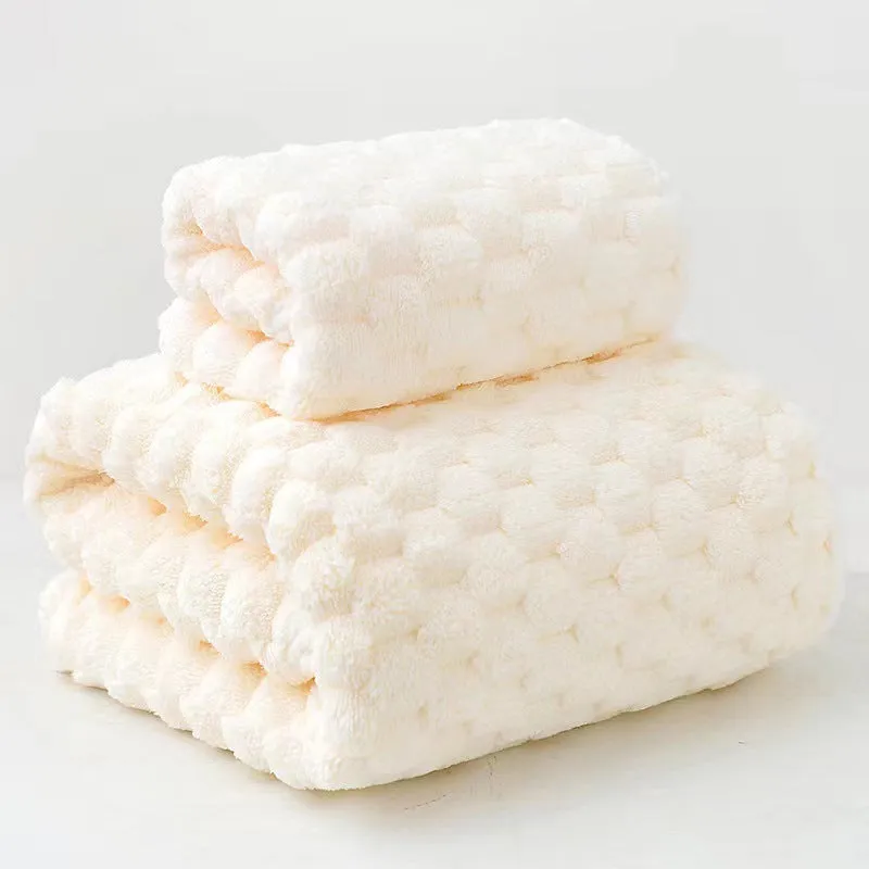 Soft coral fleece wide stripe towel in grey colour, 70x140cm bath size
