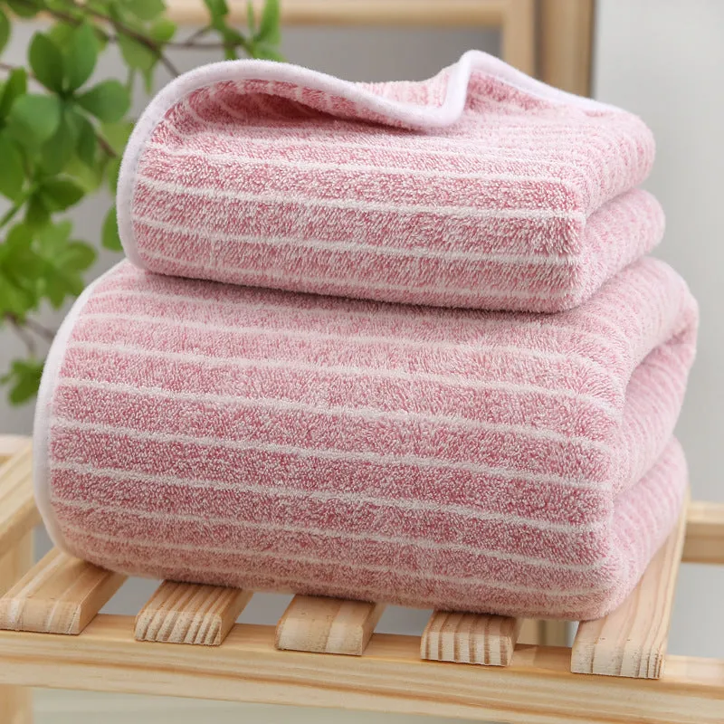 Soft coral fleece wide stripe towel in grey colour, 70x140cm bath size