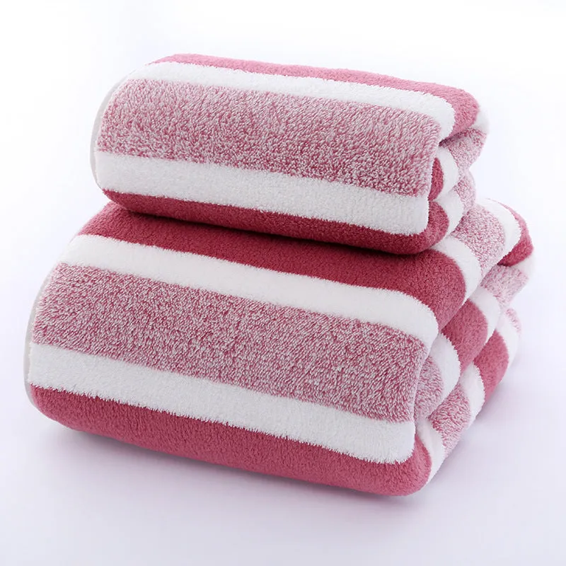 Soft coral fleece wide stripe towel in grey colour, 70x140cm bath size