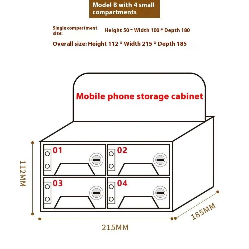 Clear acrylic mobile phone storage cabinet with charging holes, multiple compartments for office desk organisation