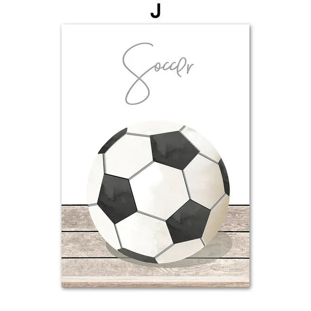 Cartoon ball sports canvas poster with football basketball baseball for children bedroom wall decor