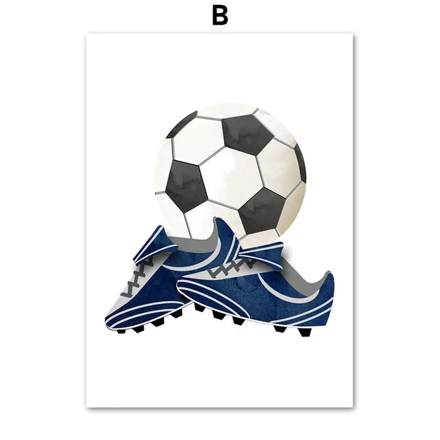 Cartoon ball sports canvas poster with football basketball baseball for children bedroom wall decor