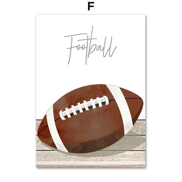 Cartoon ball sports canvas poster with football basketball baseball for children bedroom wall decor