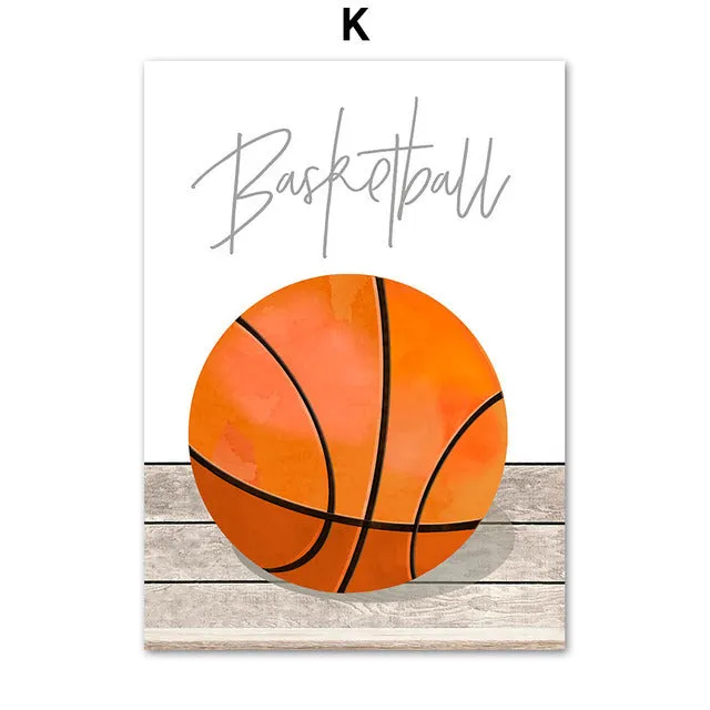 Cartoon ball sports canvas poster with football basketball baseball for children bedroom wall decor