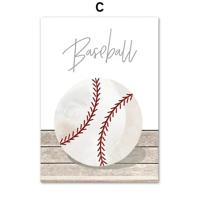 Cartoon ball sports canvas poster with football basketball baseball for children bedroom wall decor