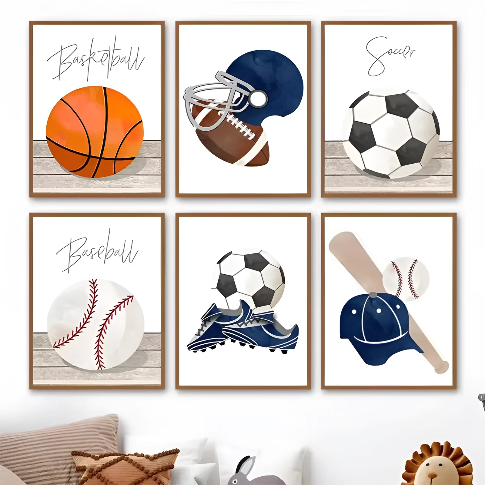 Cartoon ball sports canvas poster with football basketball baseball for children bedroom wall decor