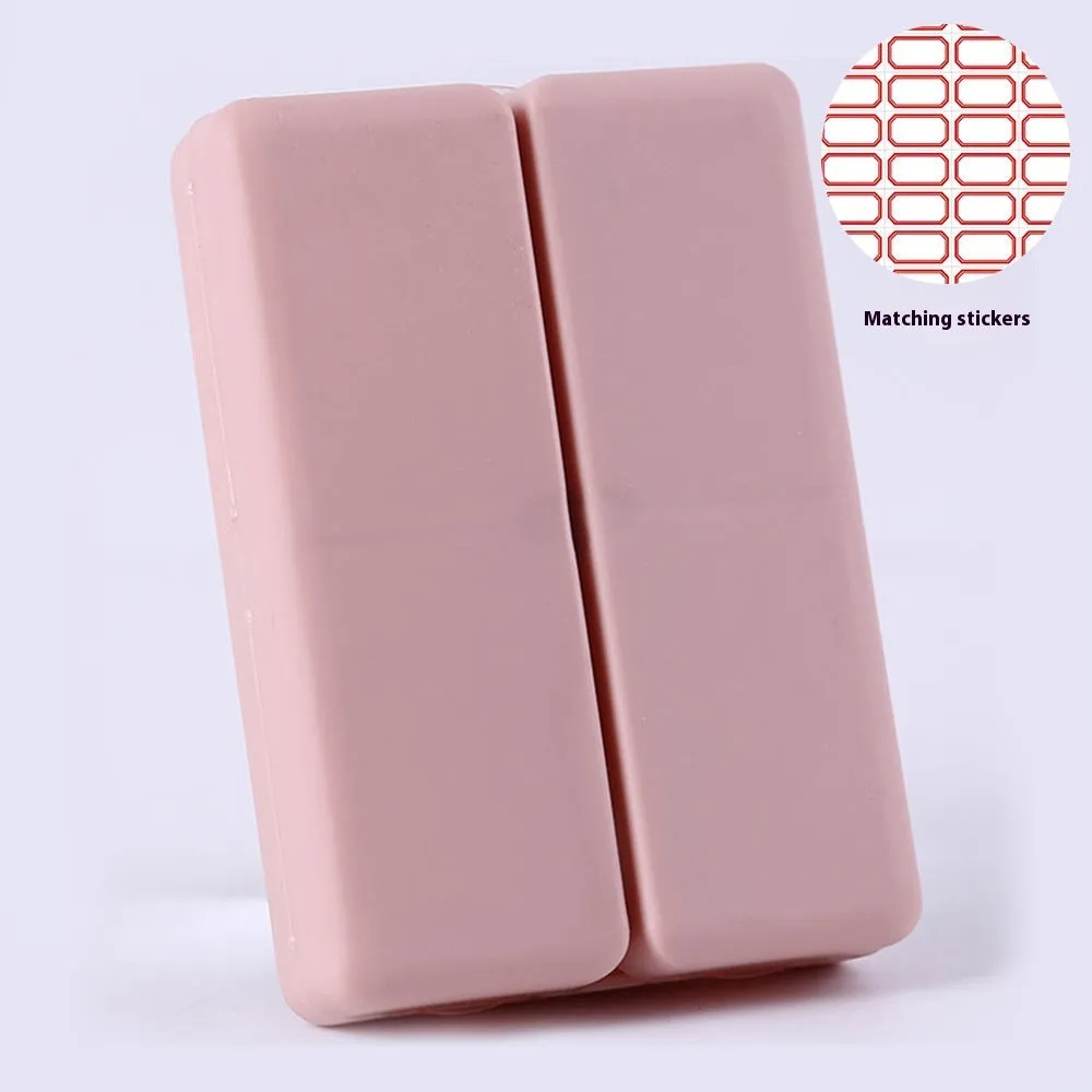 Four-color magnet 7-grid pill box in solid blue colour showing foldable covered design with seven compartments
