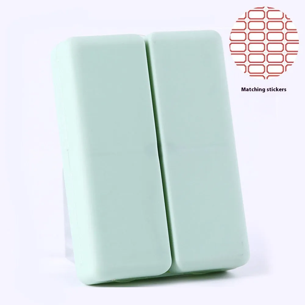 Four-color magnet 7-grid pill box in solid blue colour showing foldable covered design with seven compartments