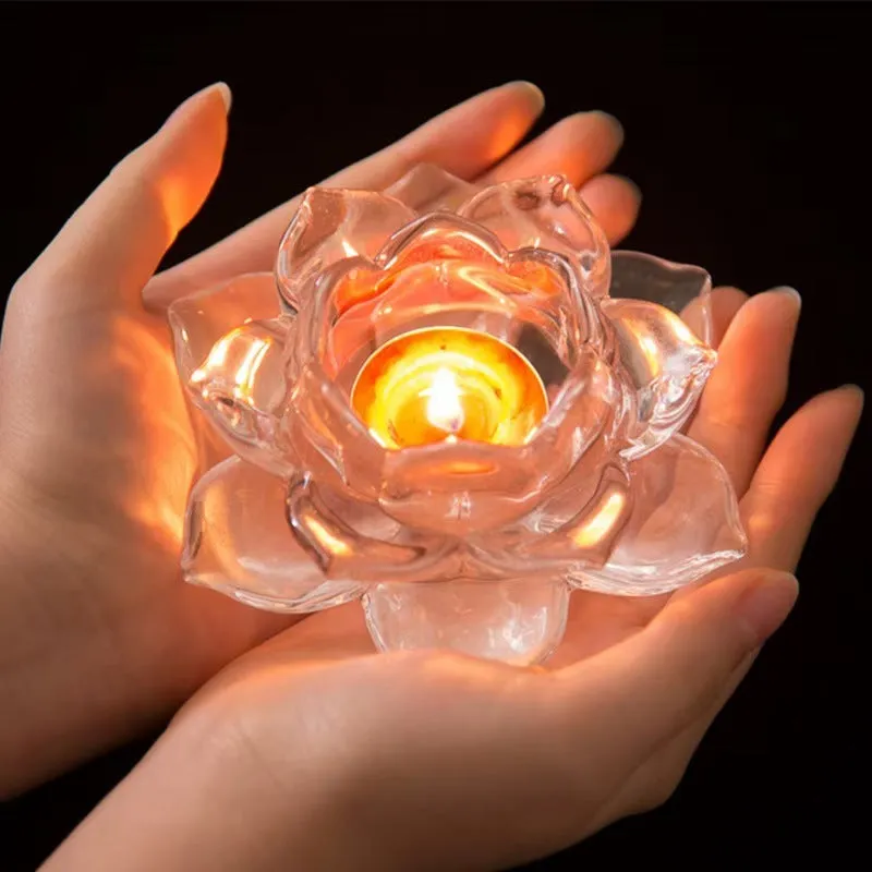 Glass lotus candle cup decorative aromatherapy candle holder with lotus candlestick design
