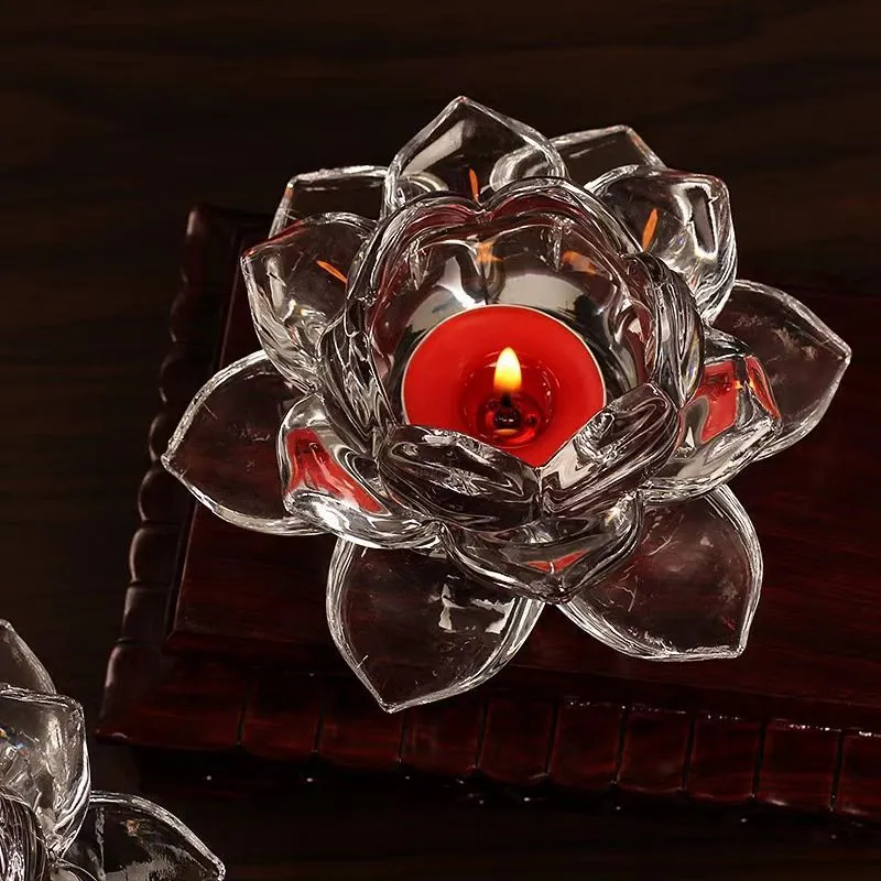 Glass lotus candle cup decorative aromatherapy candle holder with lotus candlestick design