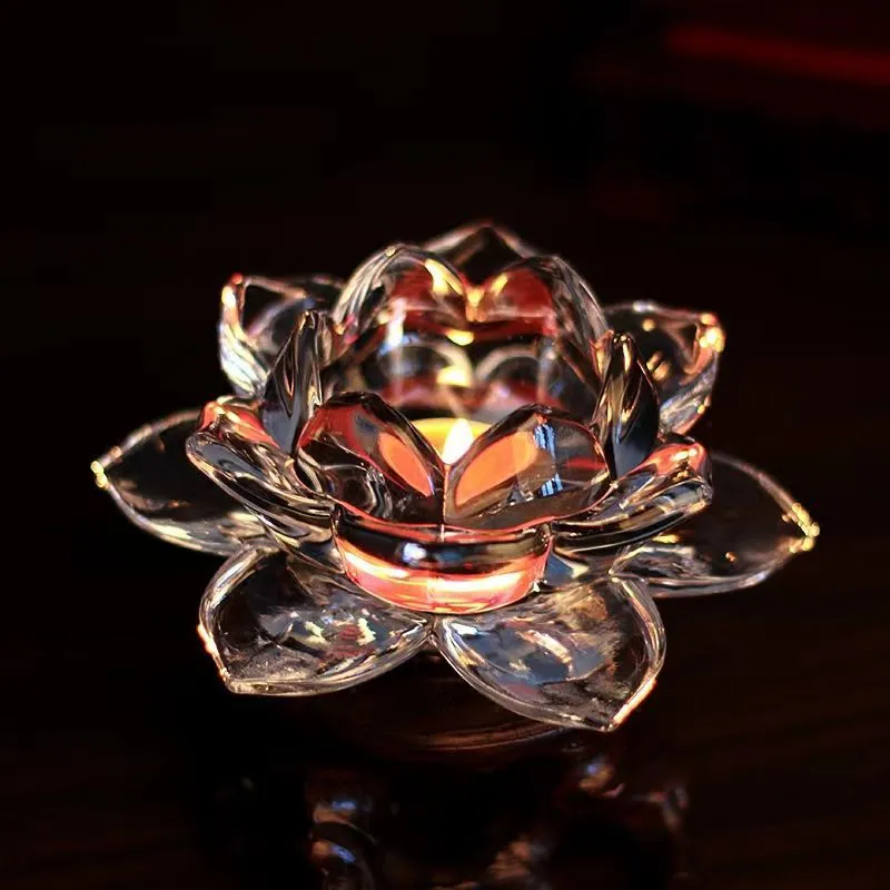 Glass lotus candle cup decorative aromatherapy candle holder with lotus candlestick design