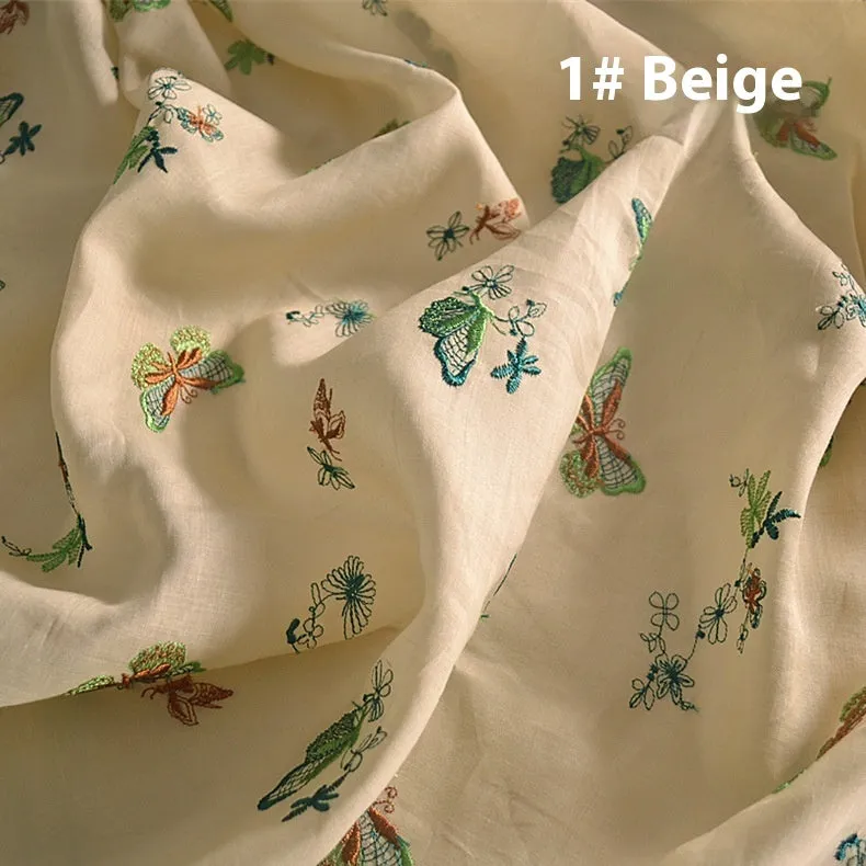 A piece of pure ramie fabric in a choice of beige, grass green, or dark green, shown with a ruler indicating its 140cm width.