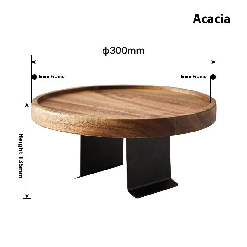 Wooden removable round tea cup tray bracket hooked on a sofa handrail for storage