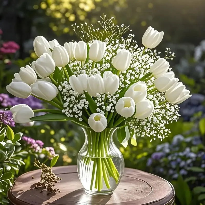 Tulip starry combination artificial flower bridal bouquet thirty piece set plastic flocked blooms photography prop