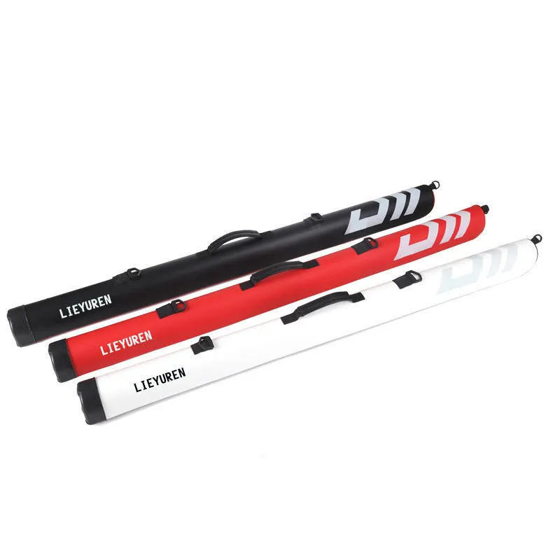 Hard cover lightweight PU leather fishing rod bag in black, 1.25m long, for single rod storage